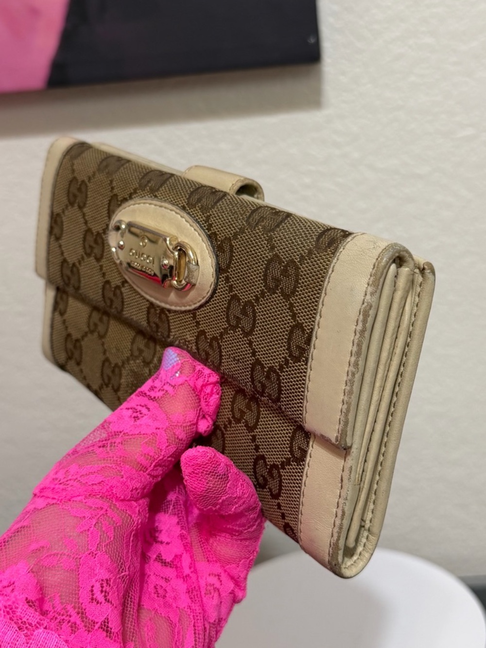 Gucci Beige Brown GG Canvas Continental Wallet with Cream Trim - Picture 3 of 7